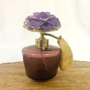 Vintage Purple Glass Flower Topper Atomizer Perfume Bottle Vanity Decor